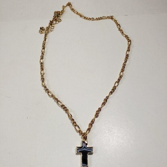 Unisex Polished Gold-tone Necklace with color changes Cross Pendant, 18+3-inch - Picture 10 of 11